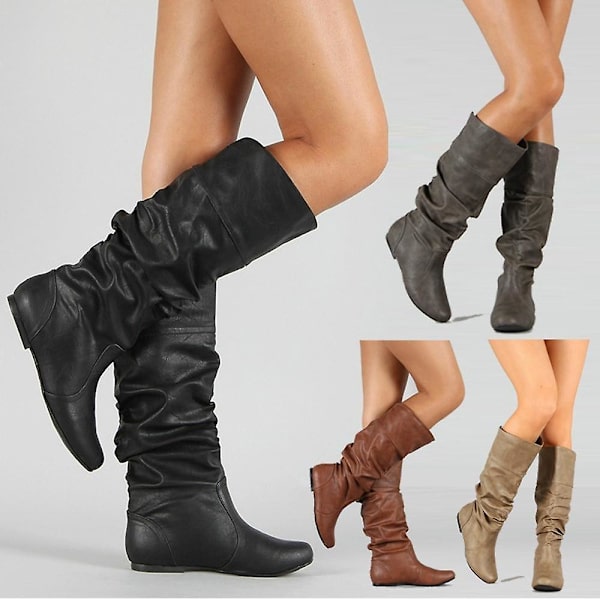 Kvinnor Läder Mid Calf Boots Brown 5.5