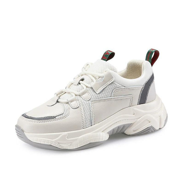 Läder Andas Bekväm Sneaker Beige black 39