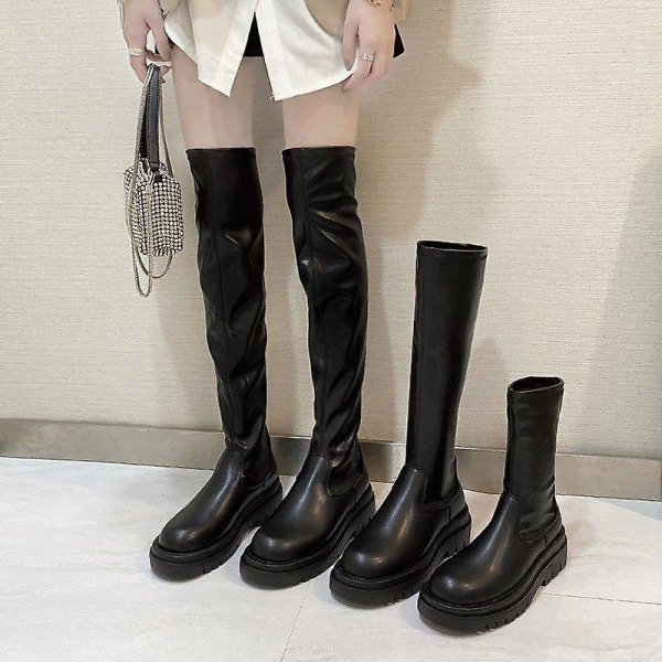 Slim Platt Lår Höga Boots Plattform Kvinnor Slim Tjock sula Over The Knee Boots 39 / knee high boots