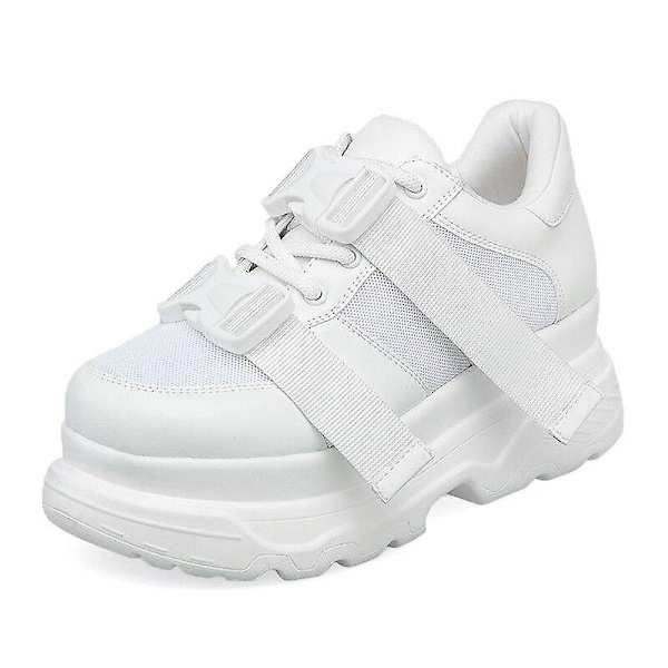 Sneakers för kvinnor och män, Casual Slip On Platform Lätt vulkaniserad sko WHITE 40