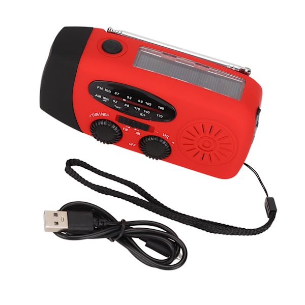 Nödradio Bärbar 3 Laddningsmetoder Handvev Teleskopantenn 3 Pärlor LED-ficklampa Väderradio Röd Europeisk Stil