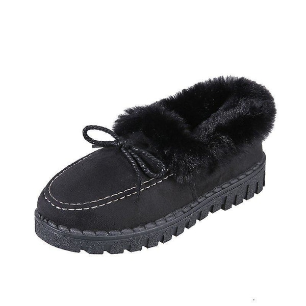 Höstvinter- Casual Fur Bowknot, Fluffy Furry, Slip-on Sneakers Set-b Black 7.5