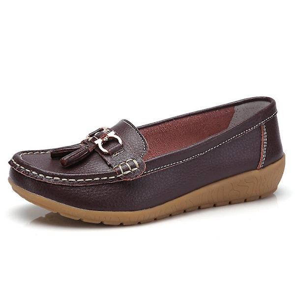 Dam Ballerinaskor Äkta Läder Loafers Slip-on Wine Red 10.5
