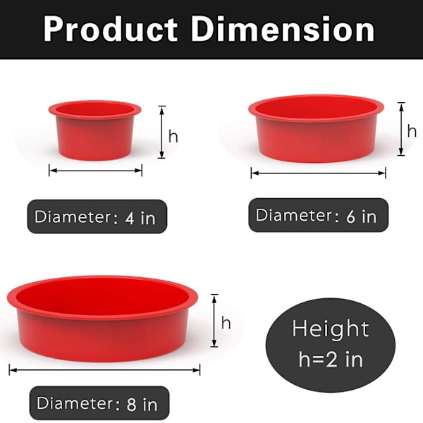 3 st Silikon DIY Kakform Rund Kakform 4/6/8 Tum Kakform Non-Stick Bakverktyg