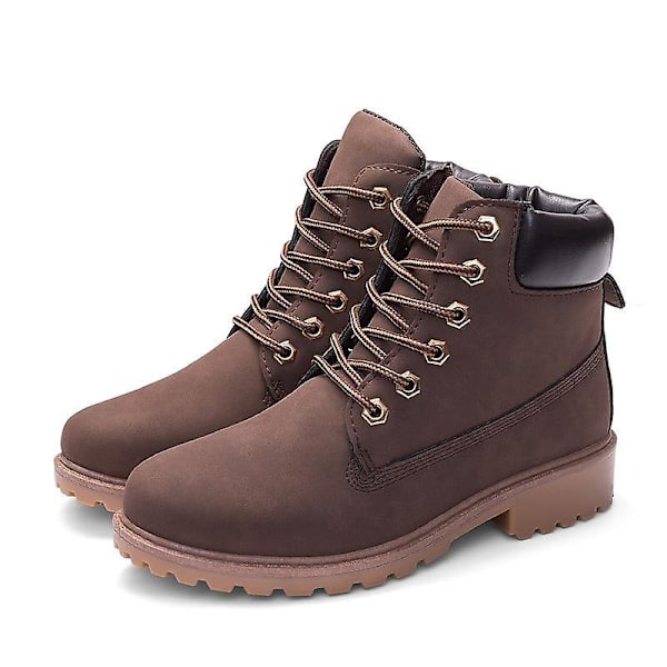 Varma plysch Kvinnor Fyrkantiga klackar Vinter Brun No Fur Snow Boots 9 / Brown no fur