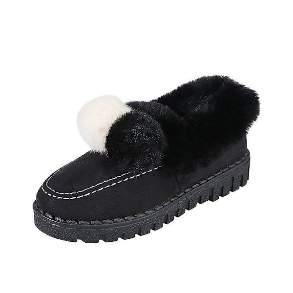 Höstvinter- Casual Fur Bowknot, Fluffy Furry, Slip-on Sneakers Set-a Black-A 7