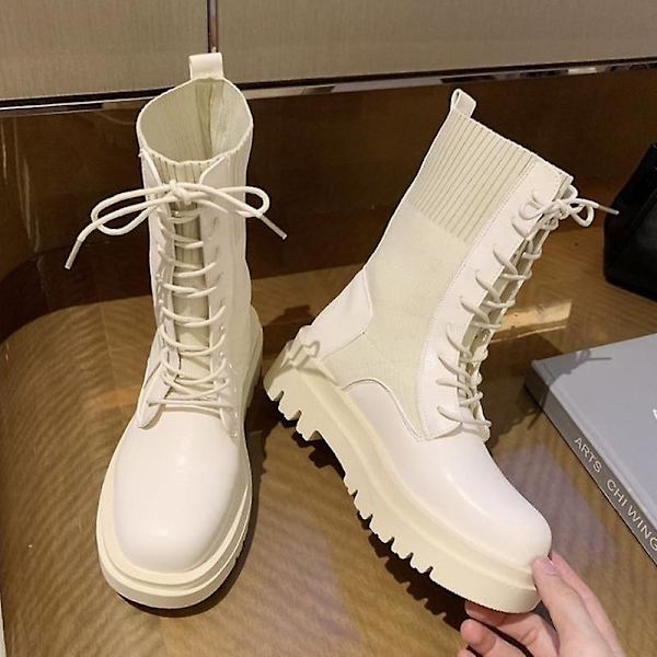 Kvinnor Army Combat Ankel Snörstövlar 4861beige 9