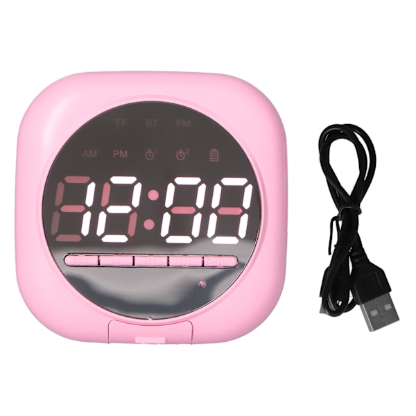 P12 Bluetooth Klockradio Högtalare Trådlös LED Spegel Portabel Dubbel Väckarklocka Bass Högtalare Rosa
