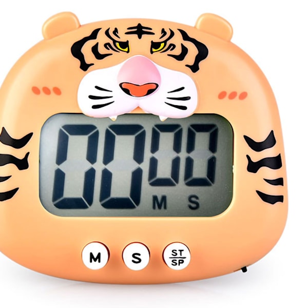 Djurtimer Student Magnetisk Digital 100 Minuters Nedräkningstimer Med Batteri för Kök Orange Tiger