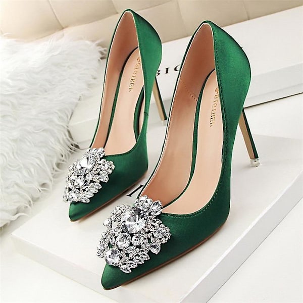 Bröllopsskor för kvinnor, pumps i konstsilke satin green 5