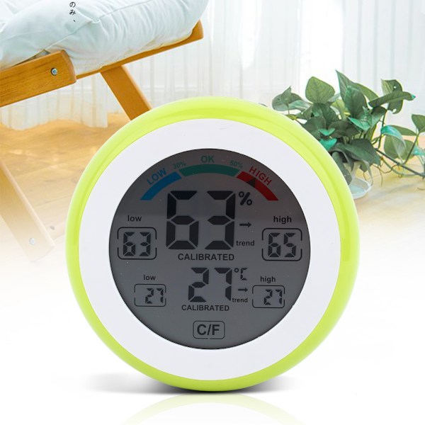 Ny Rund Touchskärm Digital Termometer och Hygrometer Hem Inomhus Hygrometer (Grön)