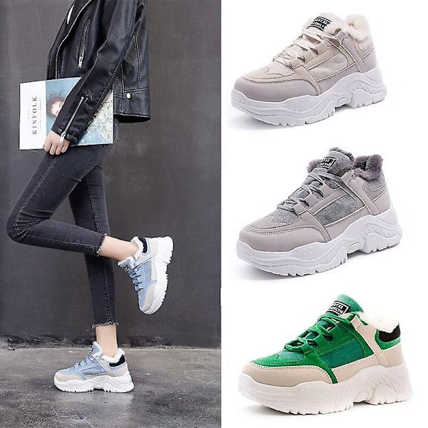 Dam Casual Andningsbara Sneakers Skor green with plush 8 /