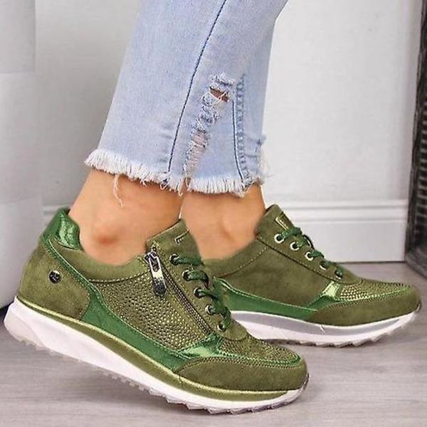 Kilklackssneakers för damer, Vulkaniserade paljett-skakskor green 39