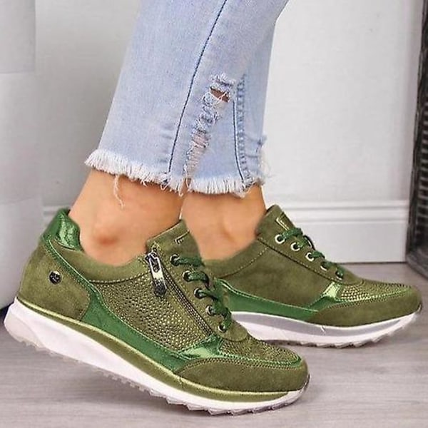 Wedges Sneakers för kvinnor, Vulcanize Paljetter Shake Shoes green 40