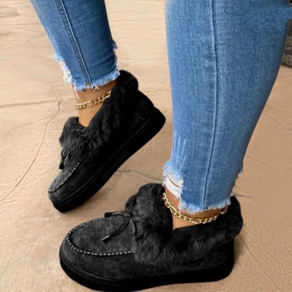 Höstvinter- Casual Fur Bowknot, Fluffy Furry, Slip-on Sneakers Set-d Black 7