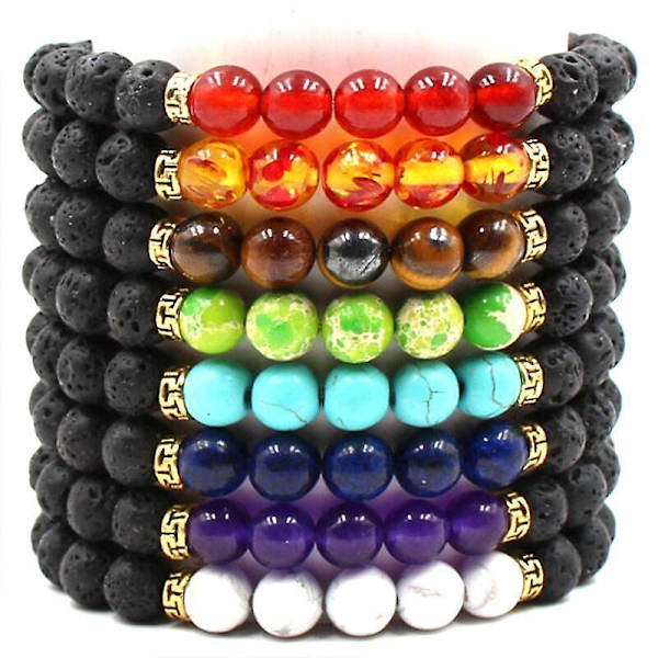 Chakra Armband Herr Svart Lava Healing Balance Beads Naturstensarmband Black Gun Plated