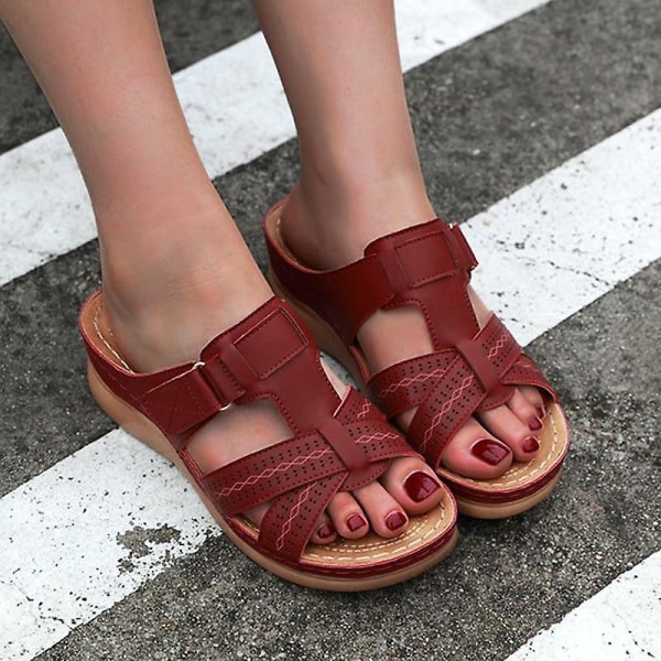 Sommar kvinnor Premium ortopediska sandaler med öppen tå Brown 39