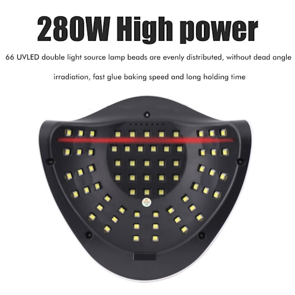 280W UV-lampa för Gel-naglar, Portabel 66LED-nagellampa med Automatisk Sensor och 4 Timer LCD-Display