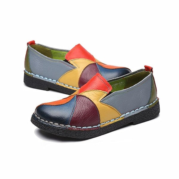 Dam Läder Loafers Slip-on Sydda Ballerinaskor Green 10
