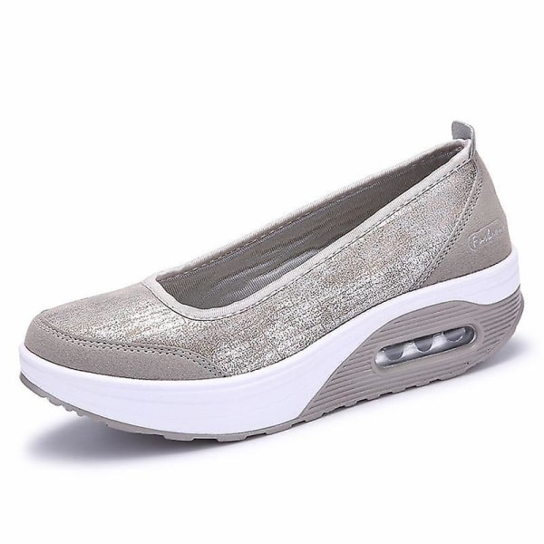 Flats Loafers- Grunda träningsskor, Slip-on Plattform, Balett Sneakers grey 7
