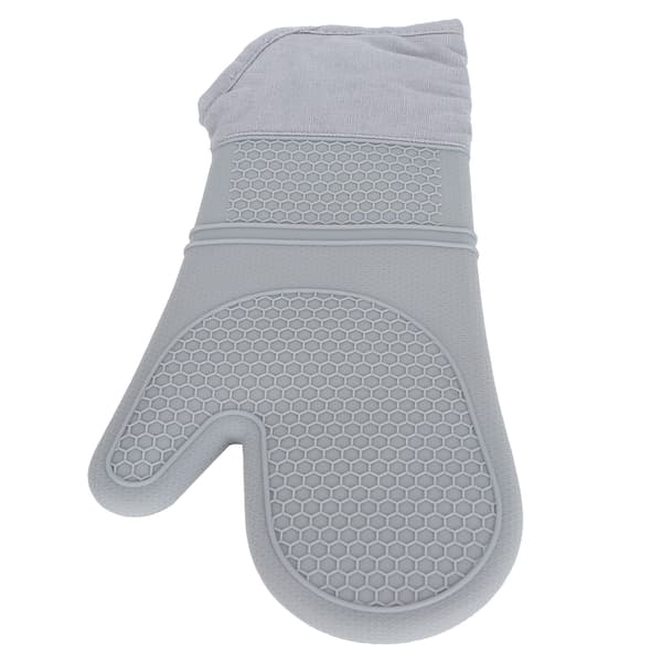 Ugnsvantar Oblique Mouth Texture Silikon Halkfri Mjuk Hållbar Flexibel att Använda Bomullsfoder Silikon Ugnsvantar (Gary)