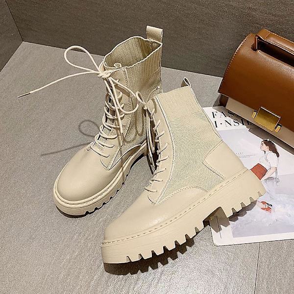 Kvinnor Army Combat Ankel Snörstövlar 4830beige 9