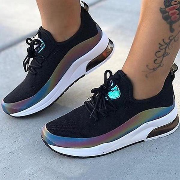 Sneaker med snörning för kvinnor, nätsko som andas med mesh BLACK 40