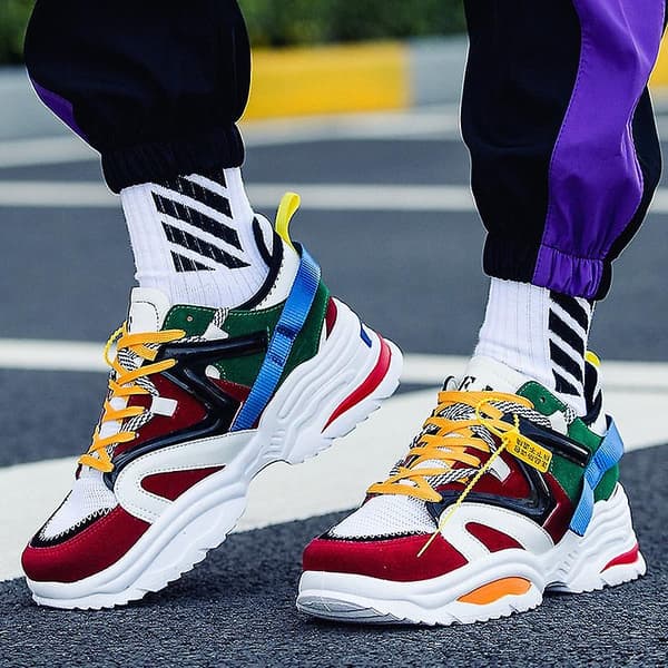 Man's Chunky Wedge Par Style Sneakers Mesh Flock Sneakers Camouflage A 8.5