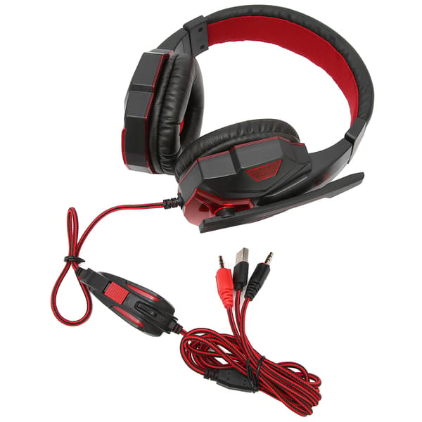 Spelheadset Luminous Justerbar Volym 3.5mm Spelheadset med Mikrofon för PC Svart Röd
