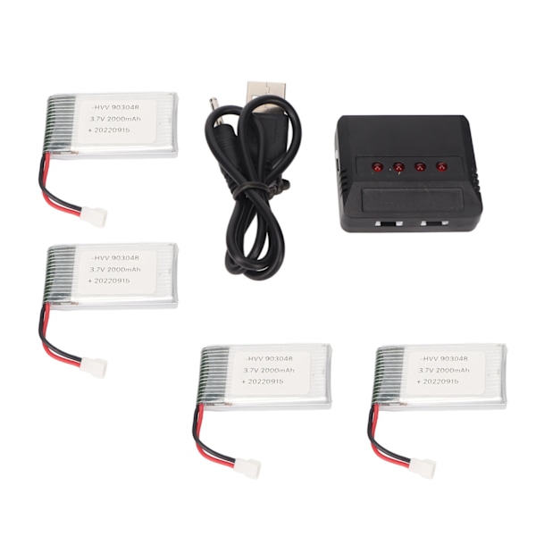 4 st 903048 3.7V 2000mAh RC Drönarbatteri Portabelt UAV Litiumbatteri med Laddare för KY601S H11D H11C RC Quadcopter
