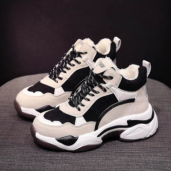 Vintersneakers för damer, löparsko som andas H2121 Beige Black 5