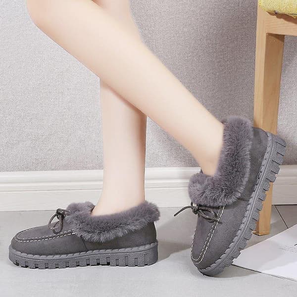 Höstvinter- Casual Fur Bowknot, Fluffy Furry, Slip-on Sneakers Set-c Beige 5.5
