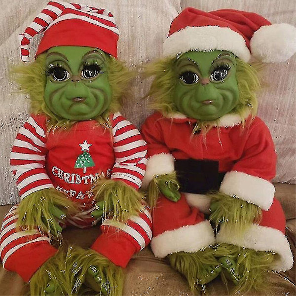 Grinch plyschdocka Jul Reborn Baby Grinch Latex fylld leksak Julpresent Red