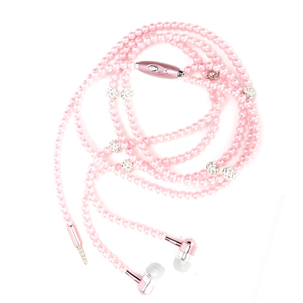 Hörlurar av öronproppstyp med simulerat pärlcollier, mikrofon, stereohörlurar, rosa