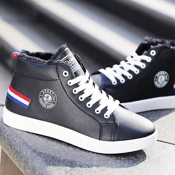Vinterplysch för män, högtoppade sneakers i läder Black plush CN42(insole26cm