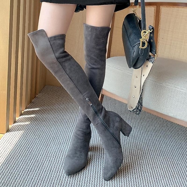 Hög kvalitet Over The Knee High Boots Dress Shoes 7.5cm heel nude 9