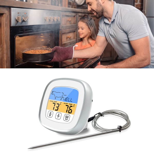 Digital Timer Termometer Touch Screen Rostfritt Stål Kötttermometer för Kök BBQ Vit