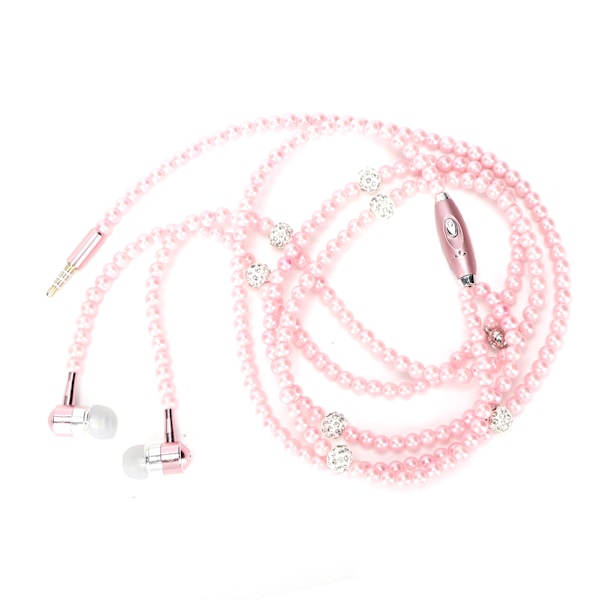 Hörlurar av öronproppstyp med simulerat pärlcollier, mikrofon, stereohörlurar, rosa