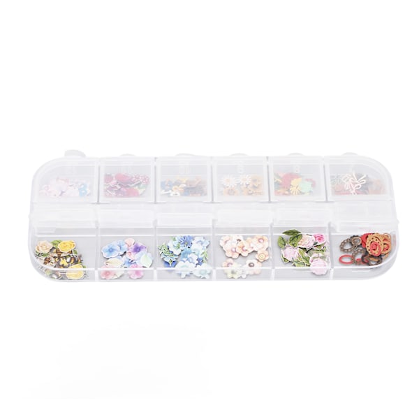 12 Fack Blandade Nagelstickers Delikata Dekorativa 3D-skivor Färgglada Blommor Konst DIY Långvariga