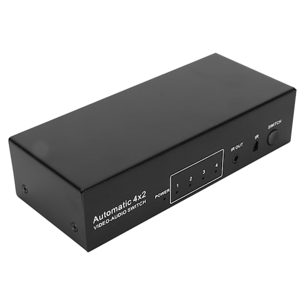 4-vägs ljudomkopplare 4 in 2 ut RCA-omkopplare Stereo Ljudväljare för hemmabio Videokonferenser 100–240 V EU-kontakt