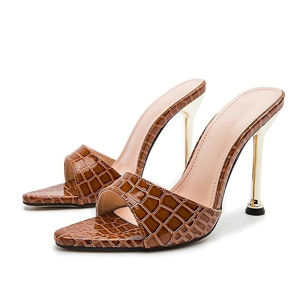 Högklackade tofflor, sandaler, flip-flops, spetsiga slides, festskor dam Brown 42