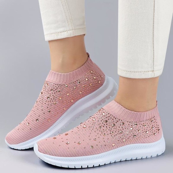 Women Trainers Stickade Slip-on Sock Skor / Sneakers PINK 6.5