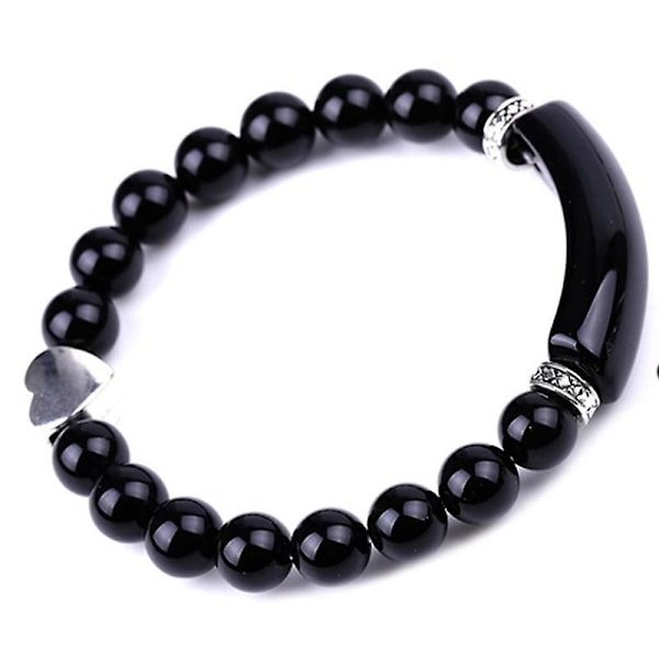 Natursten - Strandpärlor, kristallrektangelstång, berlockarmband 18.5cm / Black Agate 3