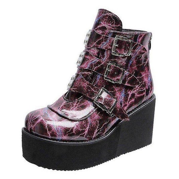 Winter Gothic Punk Dam Platform Boots - Mörkröd 5