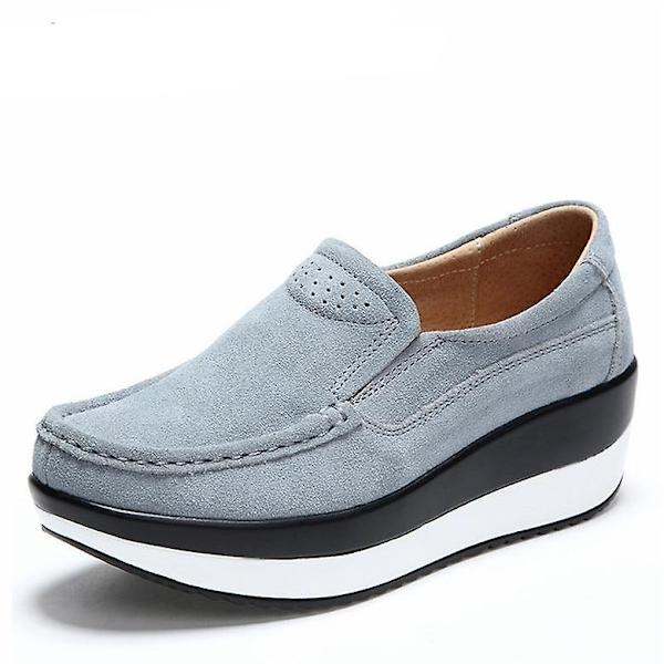 Höst Dam Platformskor, Läder Flats Tjock Sula Loafers Gray 6