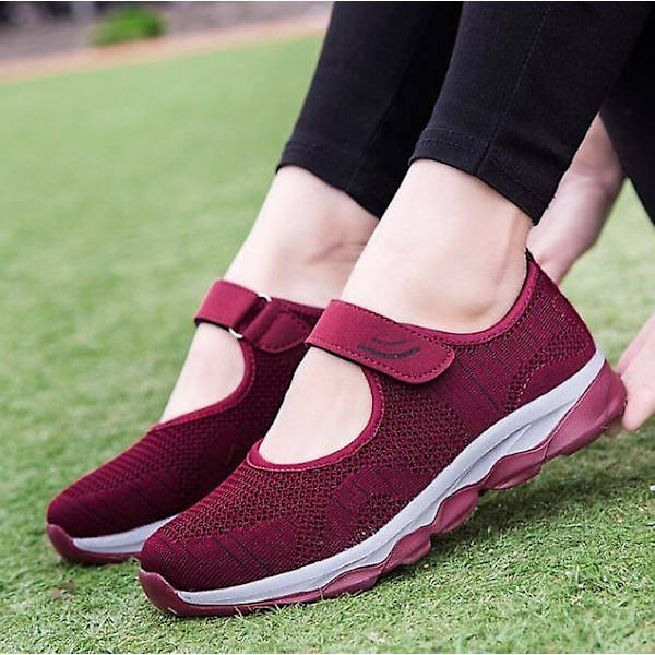 Andningsbara Mesh Tenis Casual Sneakers, Damskor Båtskor Red 42