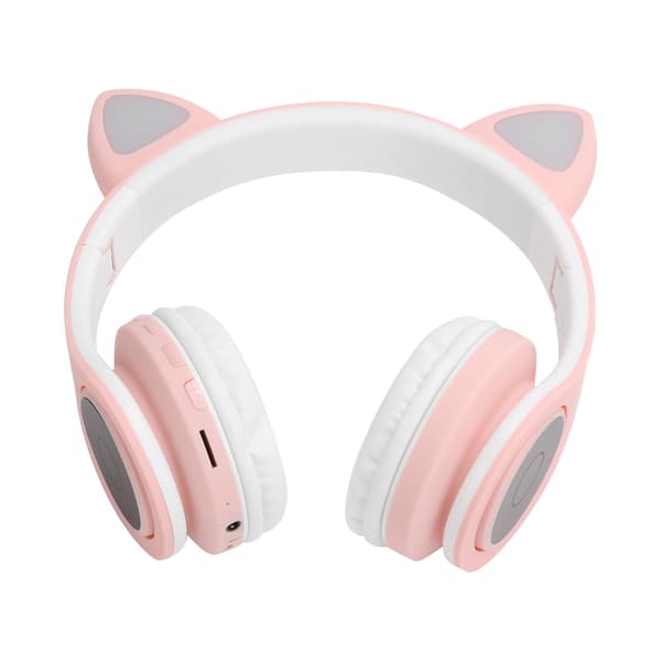 LED Brusreducerande Headset Kattöron Bluetooth 5.0 Headset med Mikrofon för Unga Människor Rosa
