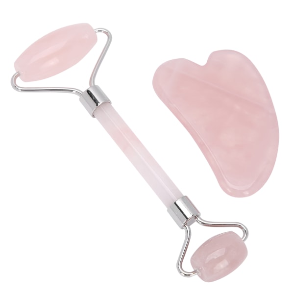 Rosenkvarts Ansiktsroller Massager Ansiktslyft Uppstramande Gua Sha Bräda Set Silver