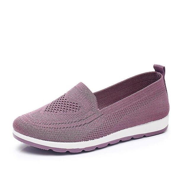 Kvinnor stickar andningsbara Loafers Platt balett, lätt sneaker purple2 5