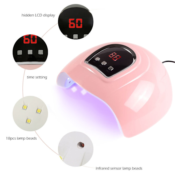 54W LED Nagel Lampa UV Torkar Fototerapi Maskin med Timer